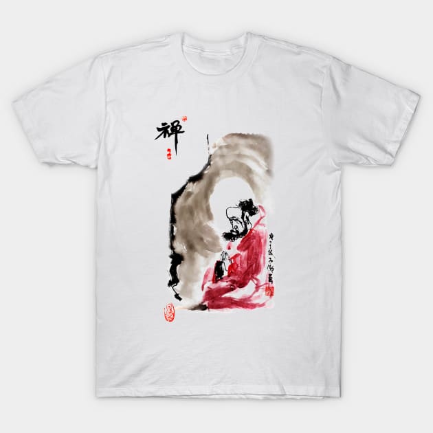 Bodhidharma Meditates 01 T-Shirt by Huluhua